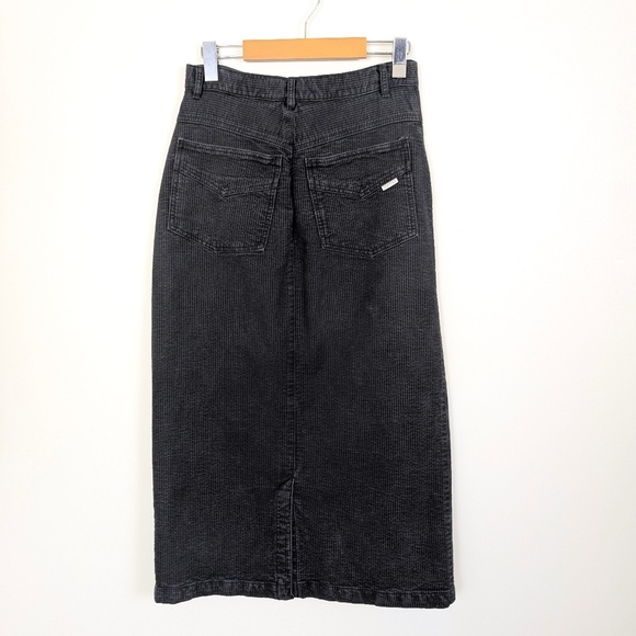 90s Esprit Sport Corduroy Skirt Midi Slit Pencil Dark Velvet - Picture 4 of 9